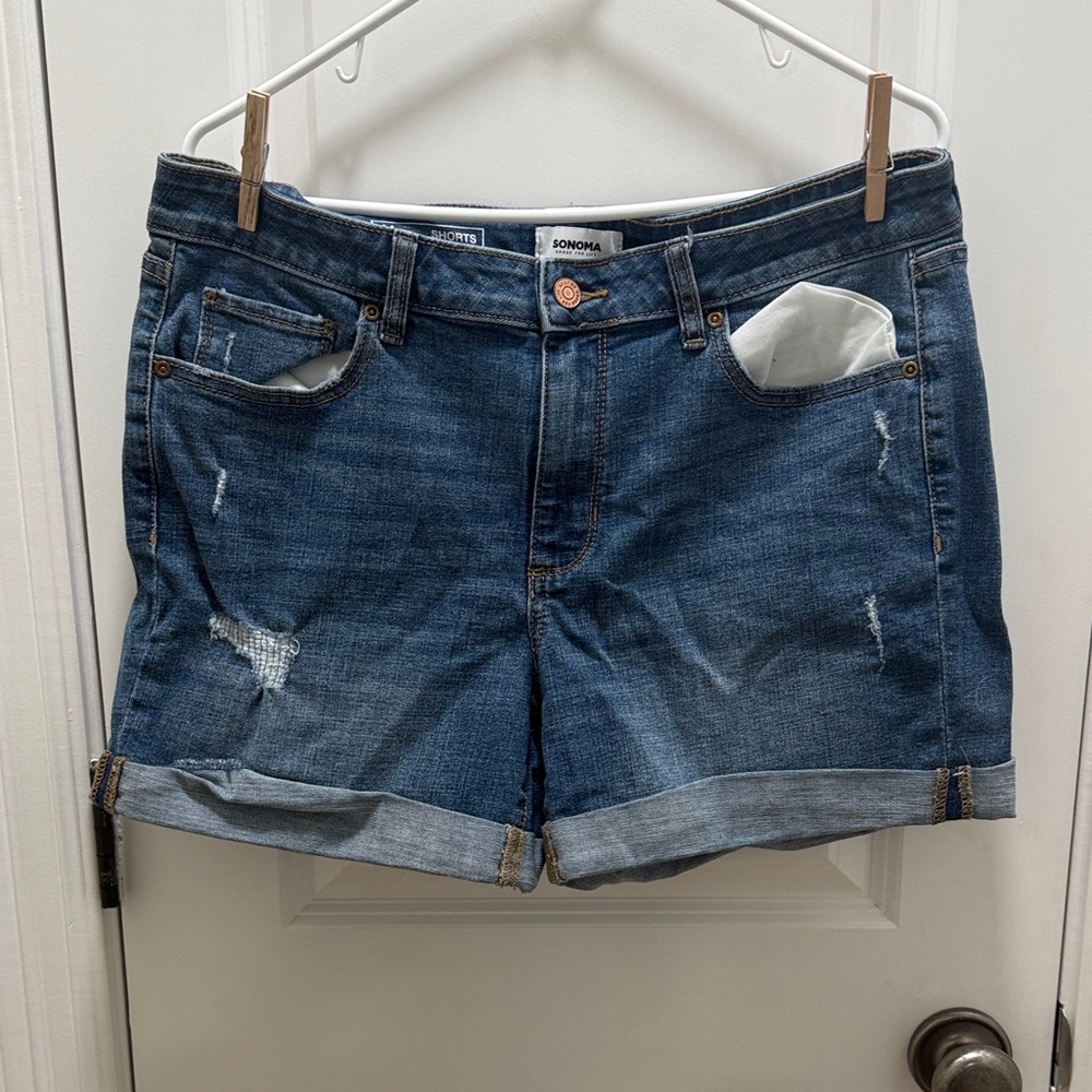 Sonoma Medium Blue Distressed Roll-Cuff Jean Shorts